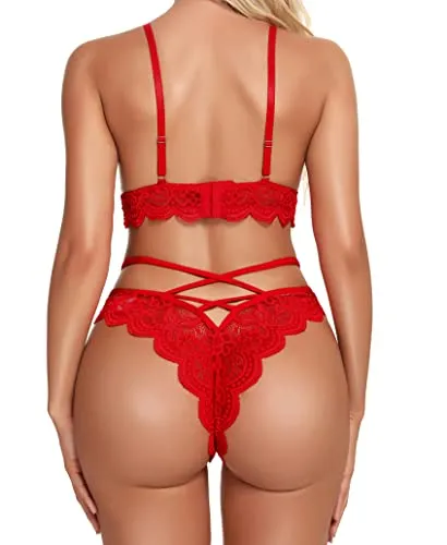 Namifin Women Lingerie Set Lace Bralette and Panty Set Strappy Lace Lingerie