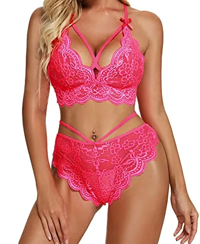 Namifin Women Lingerie Set Lace Bralette and Panty Set Strappy Lace Lingerie