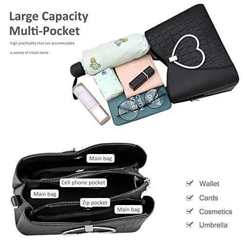 NICOLE & DORIS Fashion Handbag for Women Top Handle Bag PU Leather Messenger Bag Waterproof Shoulder Bag Ladies Crossbody Bag with Heart Shaped Handle