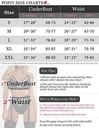 popiv Sexy Lingerie Set for Women 4 Piece Bra and Panty Set with Garter Belt Strappy Lingerie Set with Thigh Cuffs