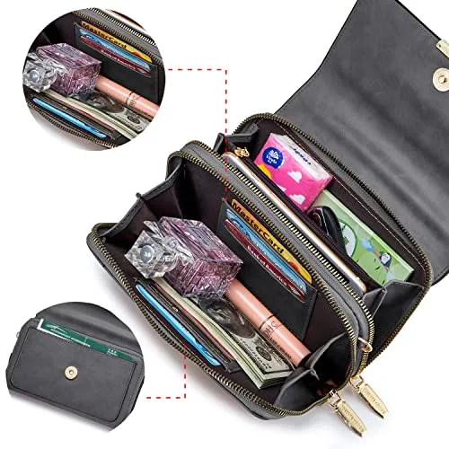 Roulens Small Crossbody Phone Bag for Women,PU Leather Mobile Phone Bags Card Holder Purse and Handbags,Shoulder Bag with Adjustable Strap