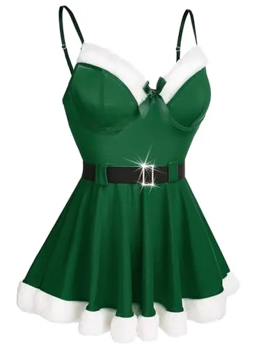 RSLOVE Sexy Christmas Lingerie for Women Santa Babydoll Chemise Sleepwear Dress Teddy Red
