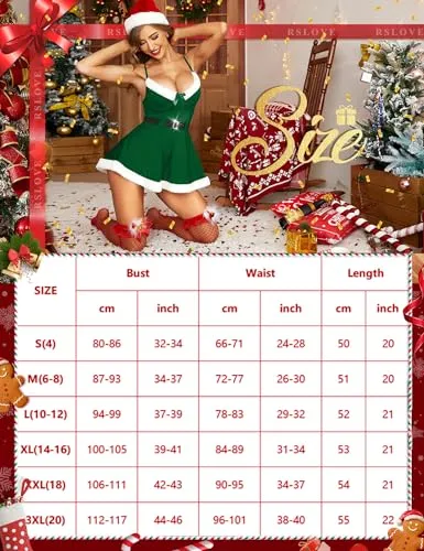RSLOVE Sexy Christmas Lingerie for Women Santa Babydoll Chemise Sleepwear Dress Teddy Red
