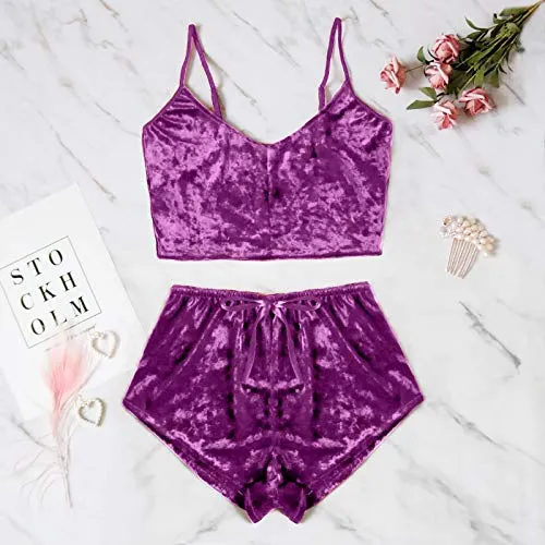 Sexy Lingerie for Women Naughty Erotic Outfits Women Velvet Deep V Camisole Bow Shorts Set Bra Underwear Slutty Underwears Nightwear Sets for Ladies