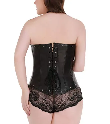 Sexy Women's Faux leather Steampunk Buckle Corset Vest G-string.