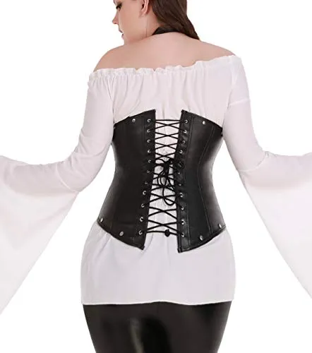 Sexy Women's Faux leather Steampunk Buckle Corset Vest G-string.