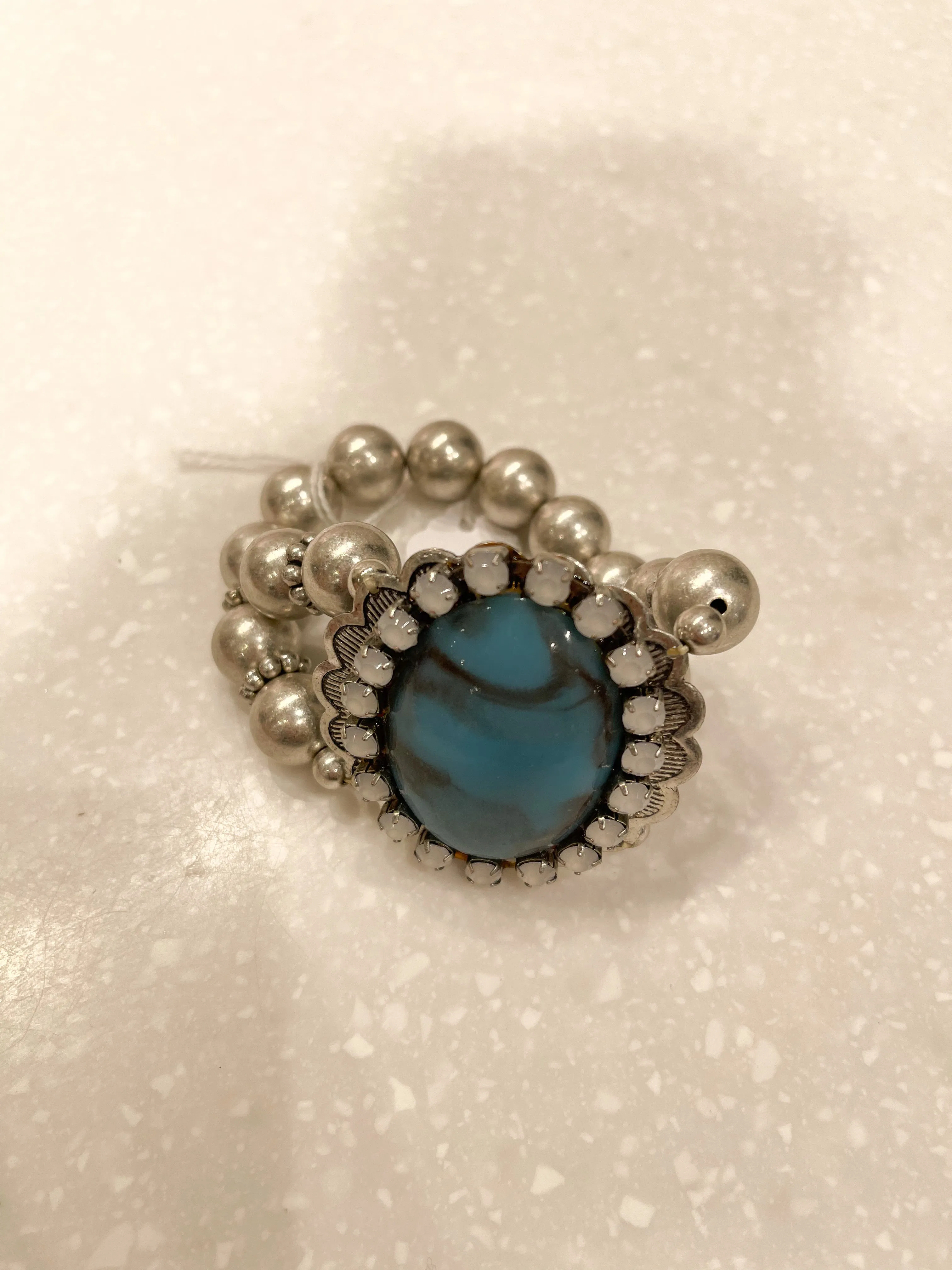 Silver Blue Stone Ball Bracelet