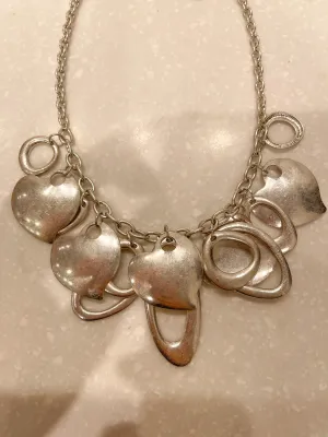 Silver Heart and Circle Detailed Necklace