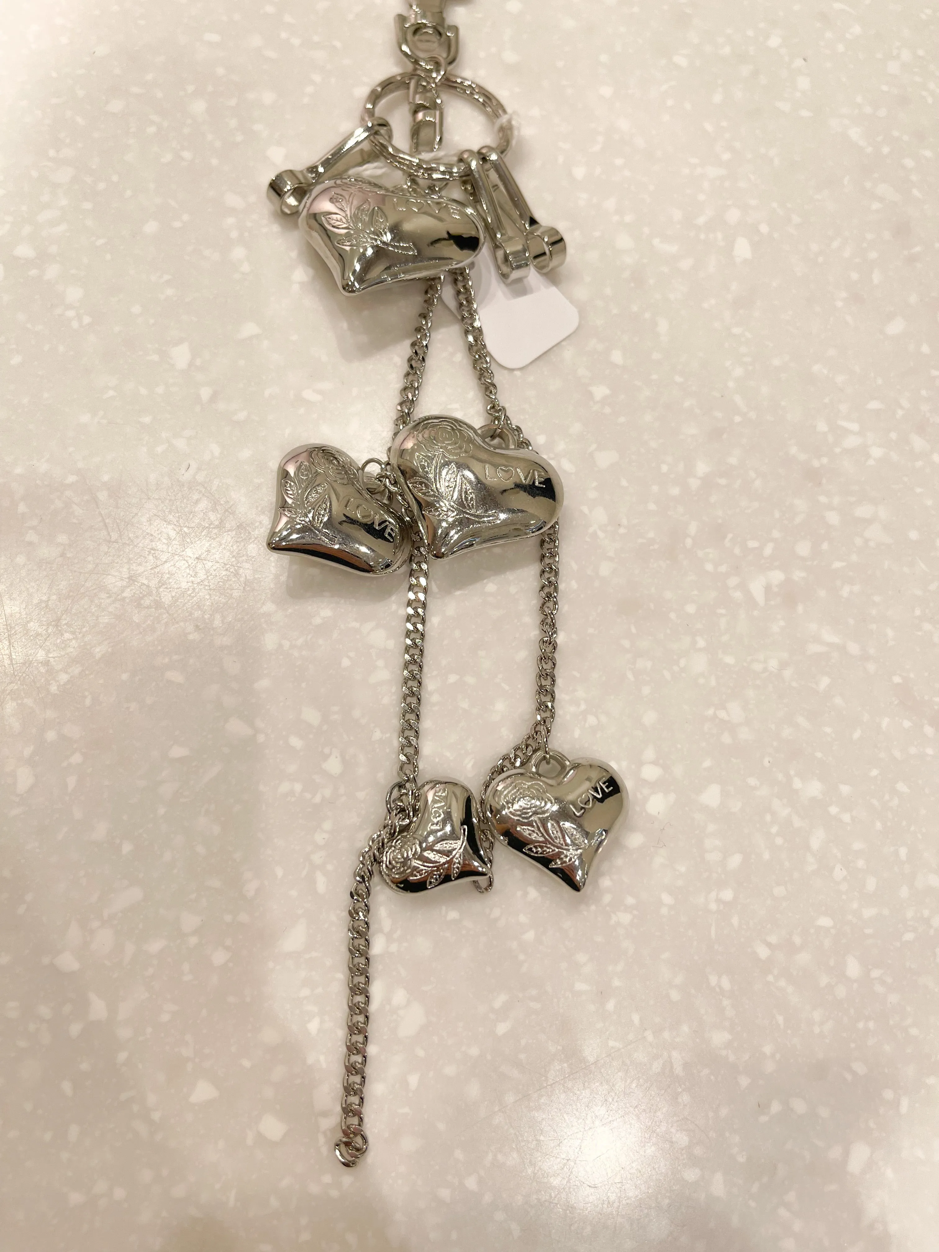 Silver Heart Detailing Long Key Chain