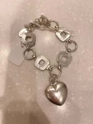 Silver Heart Square Detailed Bracelet