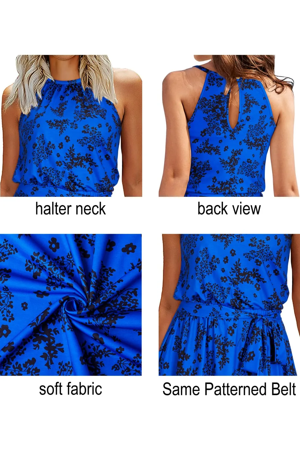 Summer Dresses for Women UK Halter Neck Dress Ladies Floral Beach Dress for Holiday Vacation(Floral-4, Medium)