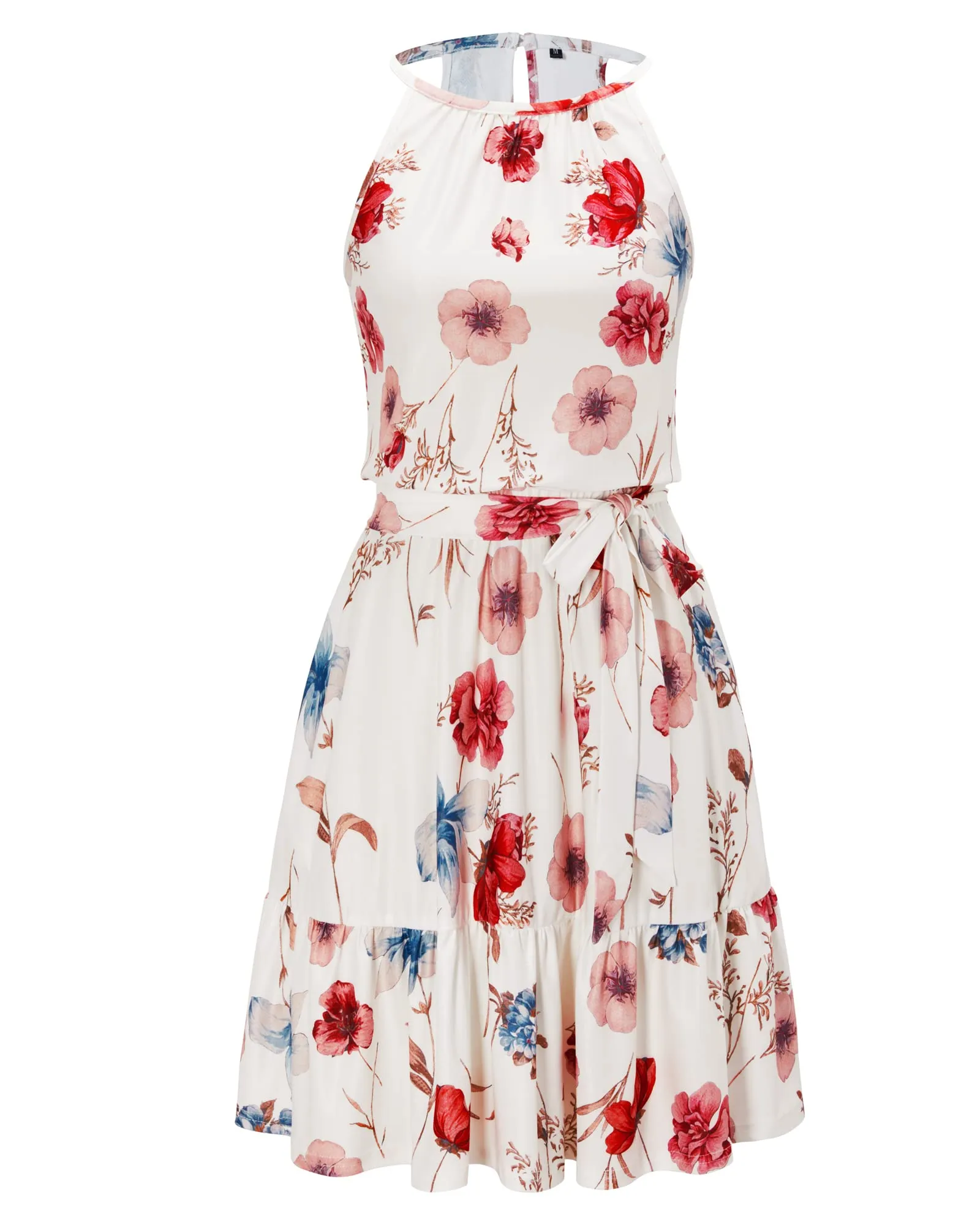 Summer Dresses for Women UK Halter Neck Dress Ladies Floral Beach Dress for Holiday Vacation(Floral-4, Medium)
