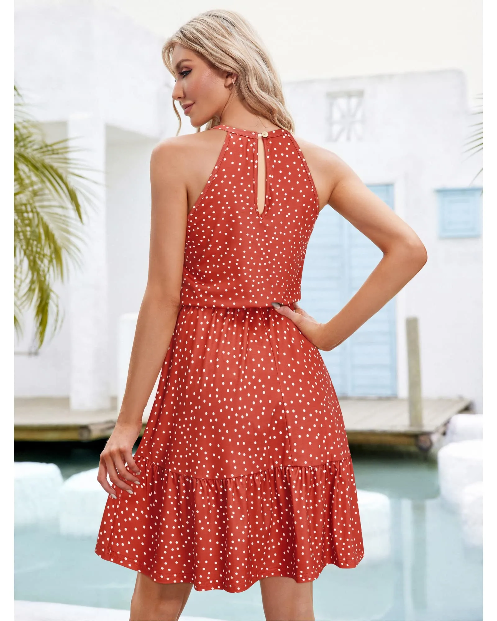 Summer Dresses for Women UK Halter Neck Dress Ladies Floral Beach Dress for Holiday Vacation(Floral-4, Medium)