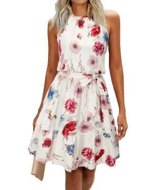 Summer Dresses for Women UK Halter Neck Dress Ladies Floral Beach Dress for Holiday Vacation(Floral-4, Medium)