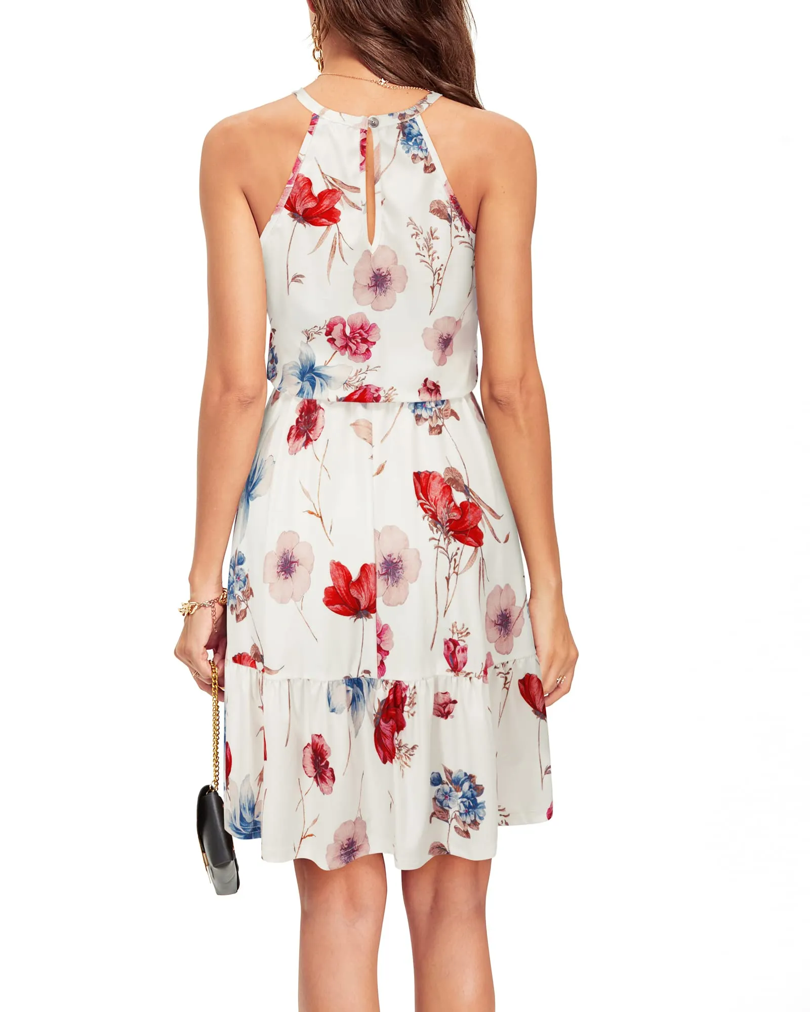 Summer Dresses for Women UK Halter Neck Dress Ladies Floral Beach Dress for Holiday Vacation(Floral-4, Medium)