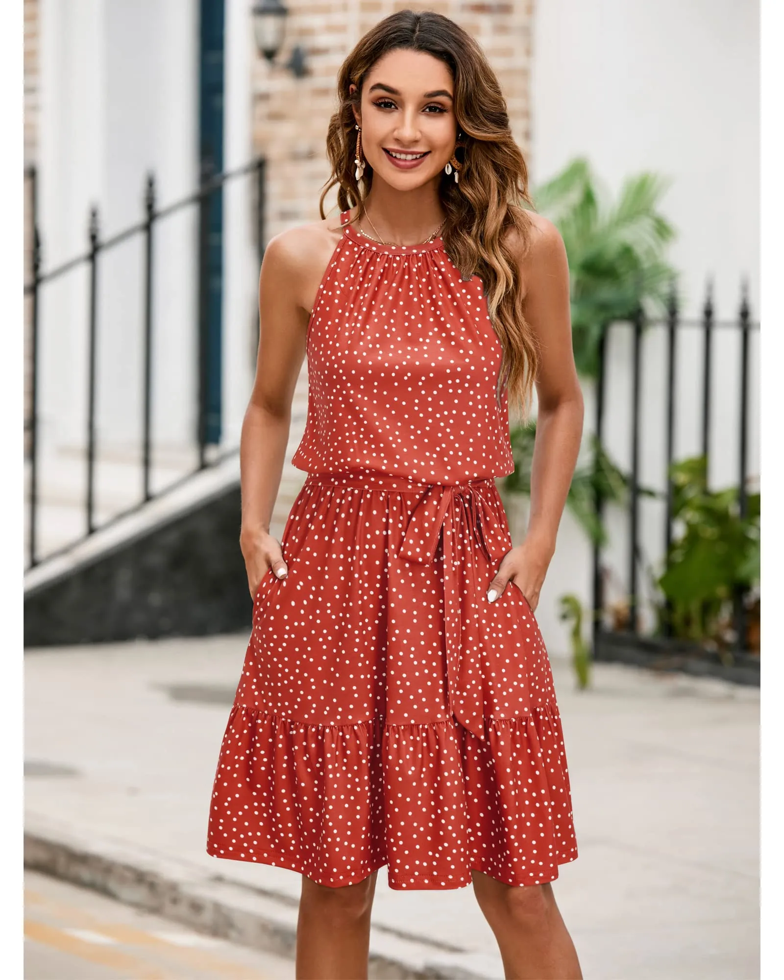 Summer Dresses for Women UK Halter Neck Dress Ladies Floral Beach Dress for Holiday Vacation(Floral-4, Medium)