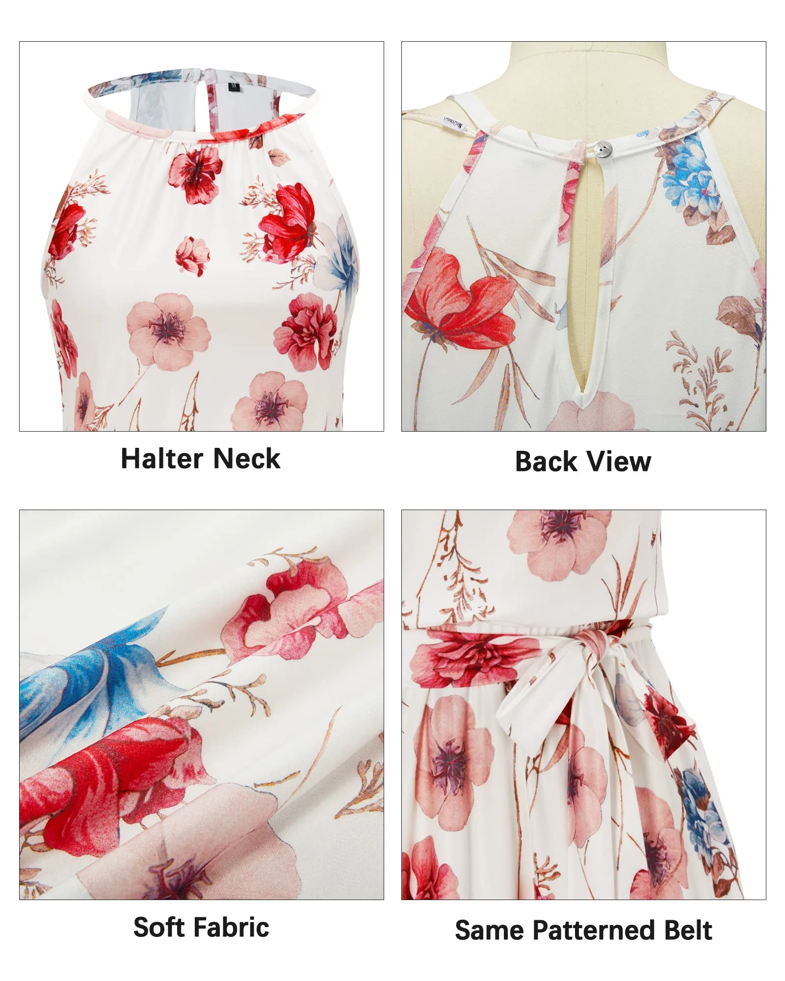 Summer Dresses for Women UK Halter Neck Dress Ladies Floral Beach Dress for Holiday Vacation(Floral-4, Medium)