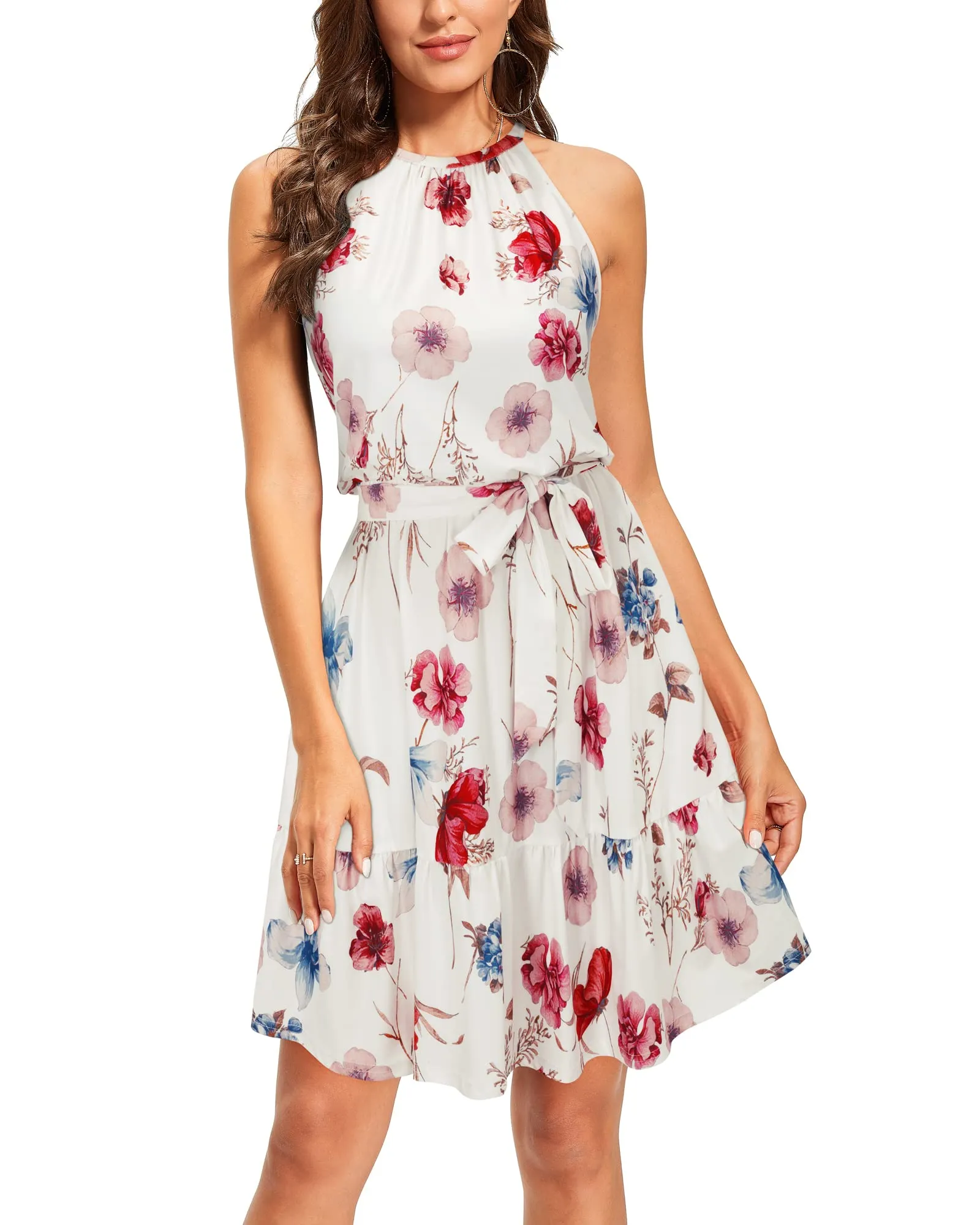 Summer Dresses for Women UK Halter Neck Dress Ladies Floral Beach Dress for Holiday Vacation(Floral-4, Medium)