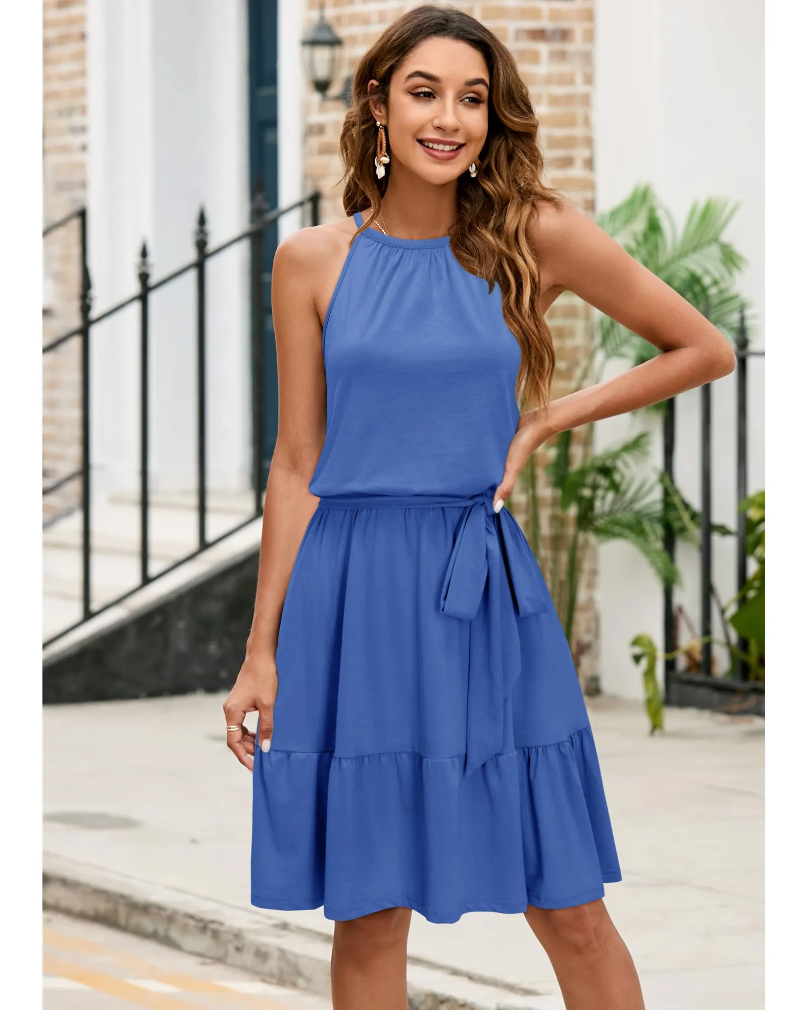 Summer Dresses for Women UK Halter Neck Dress Ladies Floral Beach Dress for Holiday Vacation(Floral-4, Medium)