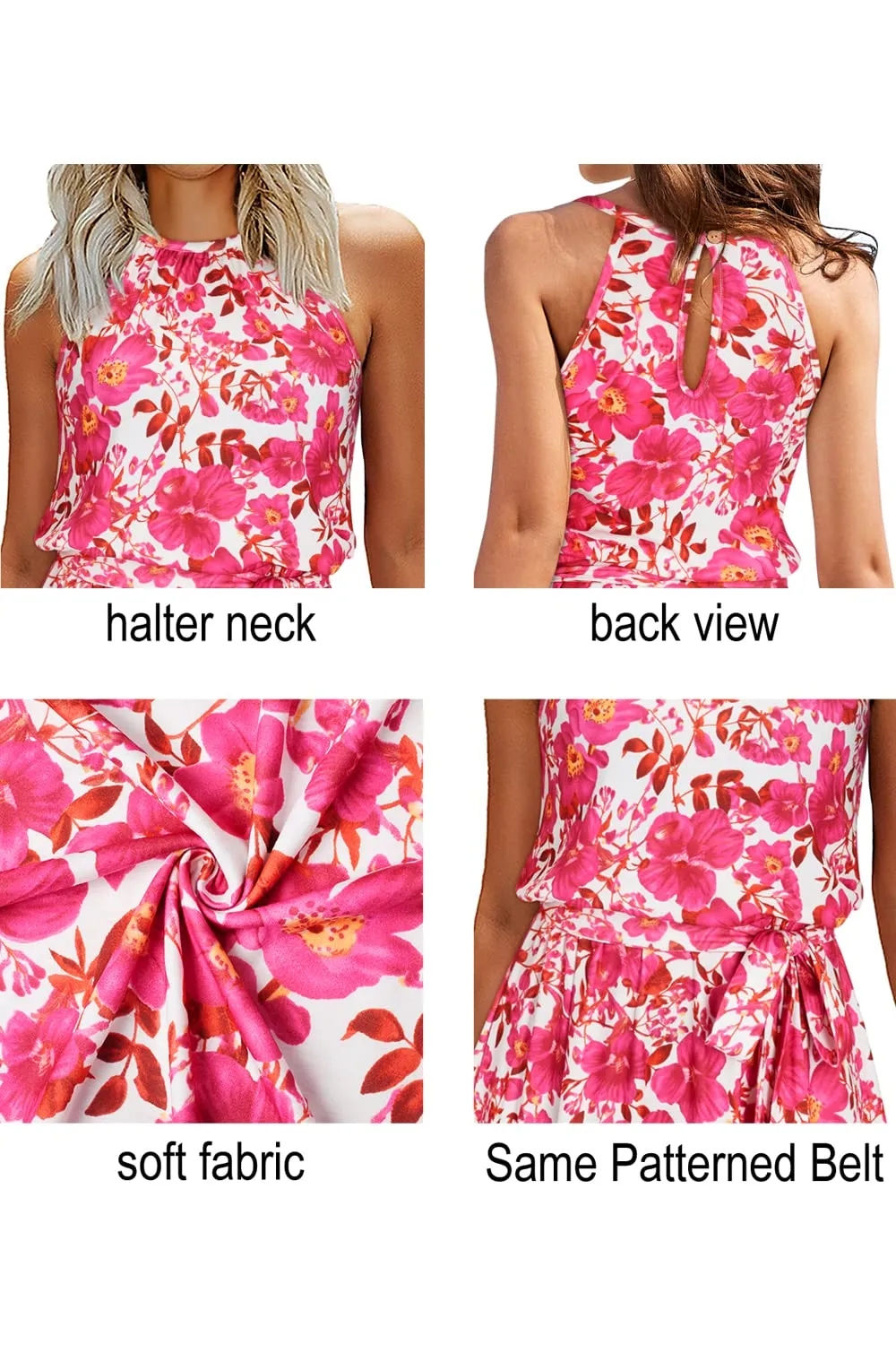Summer Dresses for Women UK Halter Neck Dress Ladies Floral Beach Dress for Holiday Vacation(Floral-4, Medium)