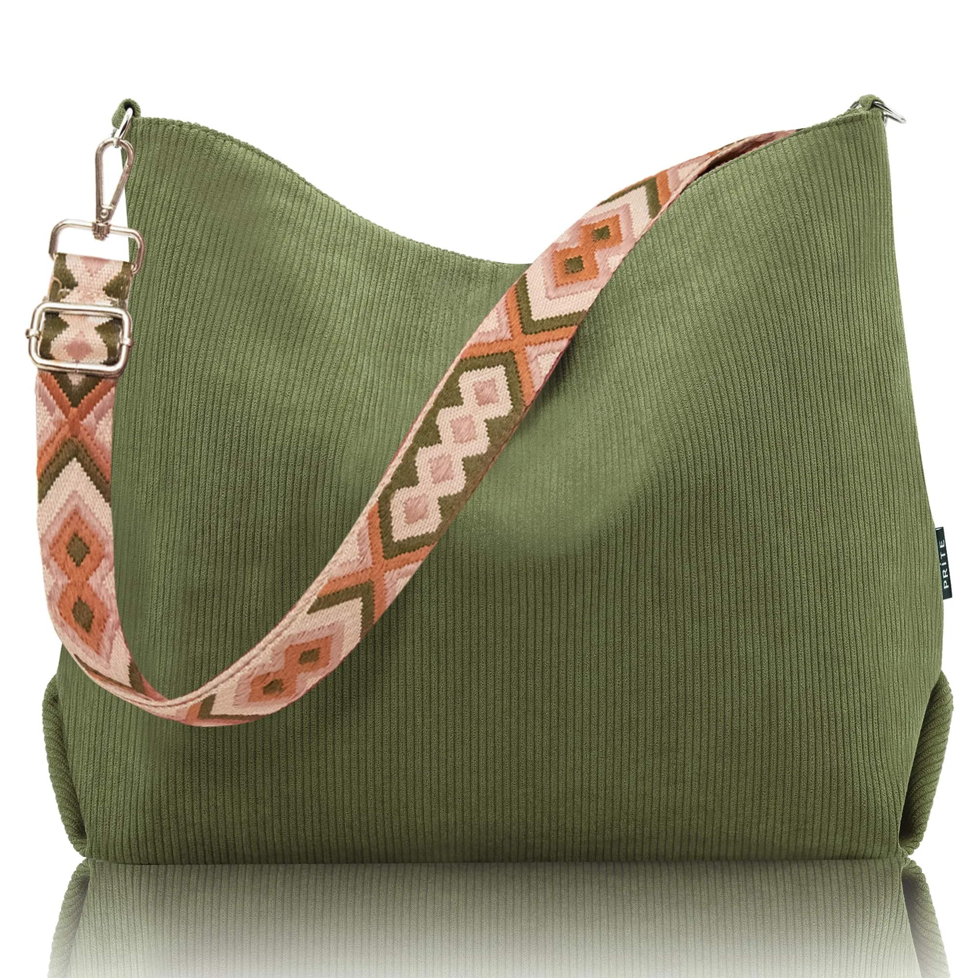 Tote Bag for Women with Zipper Large Capacity Shoulder Bags with Adjustable Strap and Pockets Waterproof Handbag for Work School Shopping Travel College (Green)