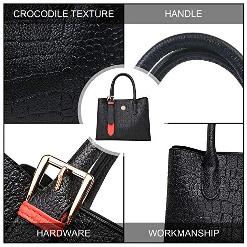 URAQT Ladies Handbag, 2021 New Black Shoulder Bags Messenger Bag for Women, Fashion Top-Handle Bag with Premium Crocodile Texture, Pecfect Gift for Mother and Girlfriend