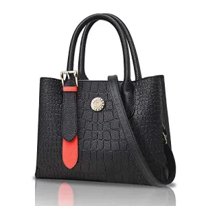 URAQT Ladies Handbag, 2021 New Black Shoulder Bags Messenger Bag for Women, Fashion Top-Handle Bag with Premium Crocodile Texture, Pecfect Gift for Mother and Girlfriend