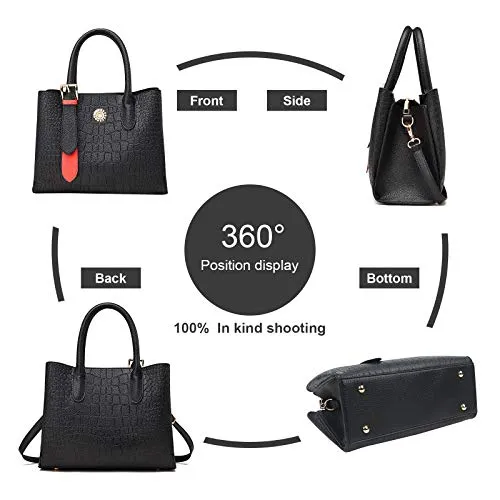 URAQT Ladies Handbag, 2021 New Black Shoulder Bags Messenger Bag for Women, Fashion Top-Handle Bag with Premium Crocodile Texture, Pecfect Gift for Mother and Girlfriend