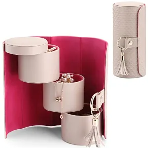 Vlando Jewellery Box Travel Accessory Storage Organizer Roll Small Faux Leather Travel Jewellery Box Organizer Display Storage Case for Rings, Earring, Necklaces Gift for Girls Mother Women
