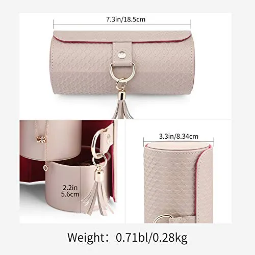 Vlando Jewellery Box Travel Accessory Storage Organizer Roll Small Faux Leather Travel Jewellery Box Organizer Display Storage Case for Rings, Earring, Necklaces Gift for Girls Mother Women