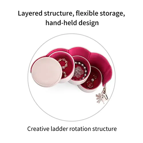 Vlando Jewellery Box Travel Accessory Storage Organizer Roll Small Faux Leather Travel Jewellery Box Organizer Display Storage Case for Rings, Earring, Necklaces Gift for Girls Mother Women