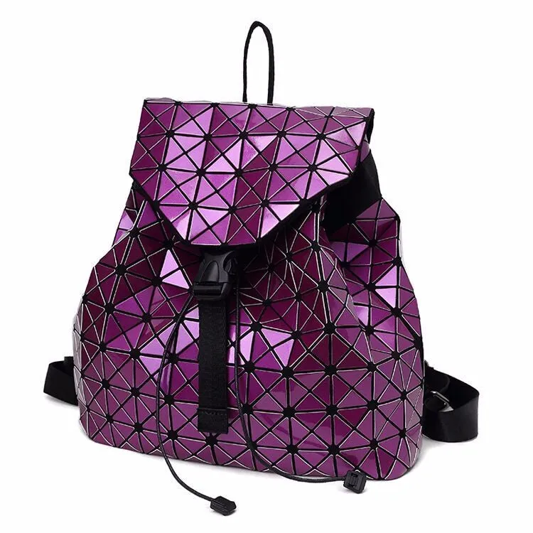 Women Backpacks Diamond Lattice Bucket String Bagpack Sequins Mirror Laser Women Bag Geometric Joint Black Rucksack School bag
