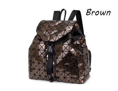 Women Backpacks Diamond Lattice Bucket String Bagpack Sequins Mirror Laser Women Bag Geometric Joint Black Rucksack School bag