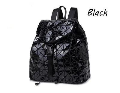 Women Backpacks Diamond Lattice Bucket String Bagpack Sequins Mirror Laser Women Bag Geometric Joint Black Rucksack School bag