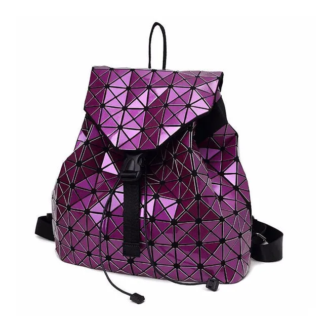 Women Backpacks Diamond Lattice Bucket String Bagpack Sequins Mirror Laser Women Bag Geometric Joint Black Rucksack School bag
