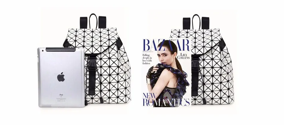 Women Backpacks Diamond Lattice Bucket String Bagpack Sequins Mirror Laser Women Bag Geometric Joint Black Rucksack School bag