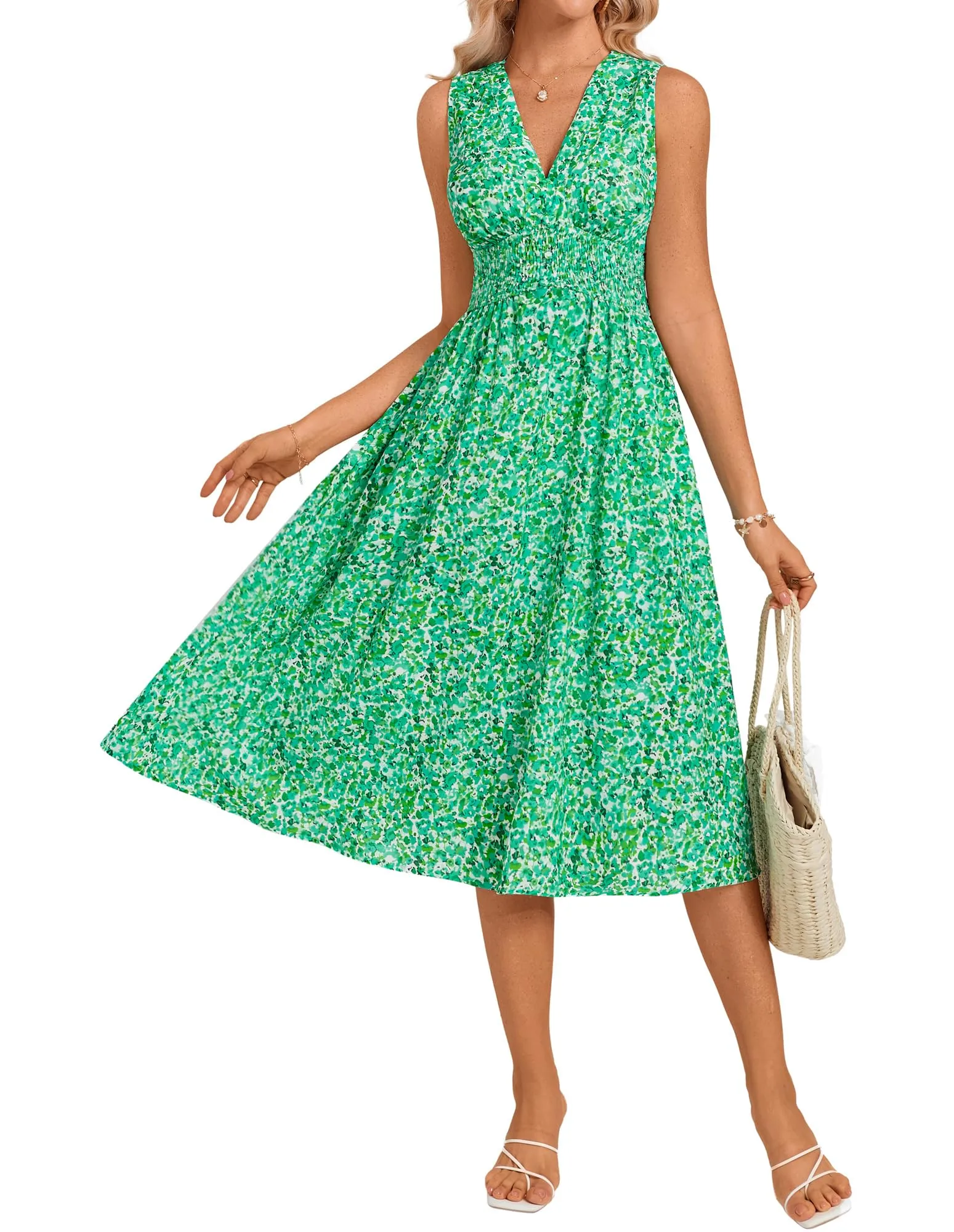Women Casual Printed Dress Trendy Beach Dress with High Waist and Pockets Beach Orange Diamond L