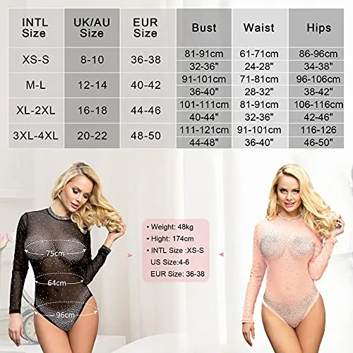 Women Lingerie Mesh Lace Long Sleeve Leotard Bodysuit