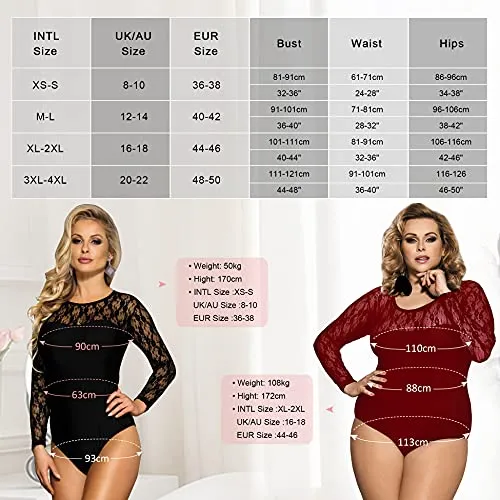 Women Lingerie Mesh Lace Long Sleeve Leotard Bodysuit