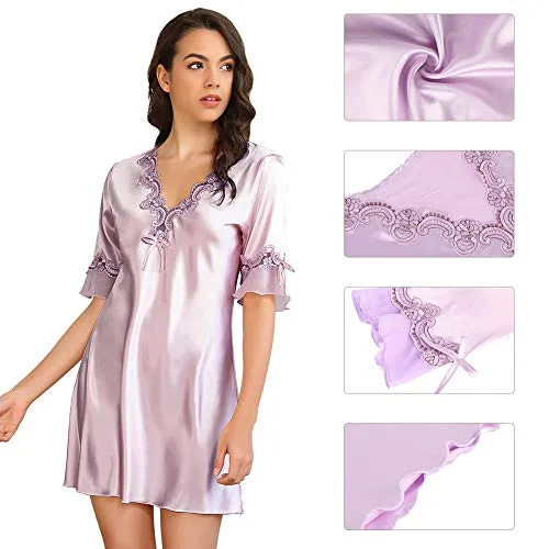 Women Satin Silky half Sleeve Night Gown Dress