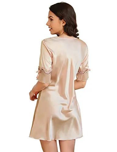 Women Satin Silky half Sleeve Night Gown Dress