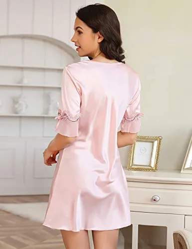 Women Satin Silky half Sleeve Night Gown Dress
