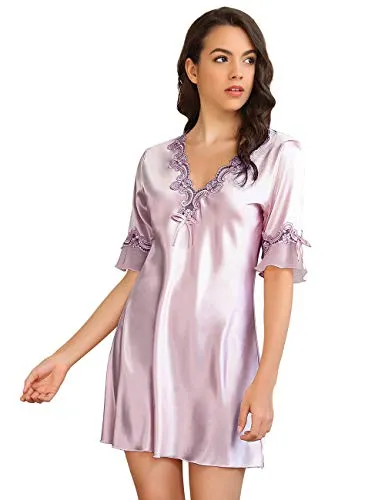 Women Satin Silky half Sleeve Night Gown Dress