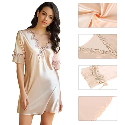 Women Satin Silky half Sleeve Night Gown Dress
