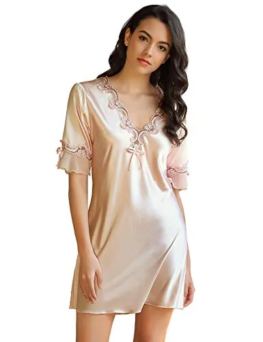 Women Satin Silky half Sleeve Night Gown Dress