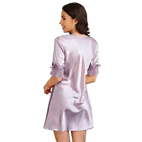 Women Satin Silky half Sleeve Night Gown Dress