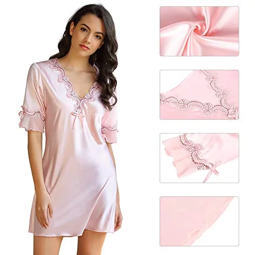 Women Satin Silky half Sleeve Night Gown Dress