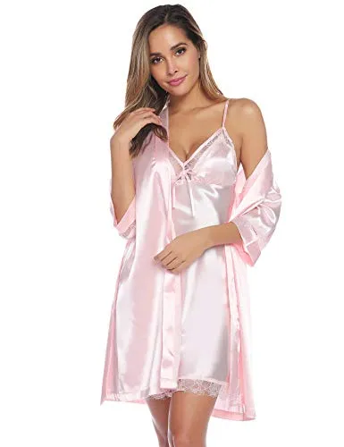 Womens 2 Pieces Satin Night Dressing Gown.