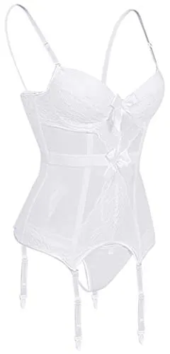 Women's Gothic Punk Corset Set Sexy Lace Costume Faux Leather Bustier Lingerie