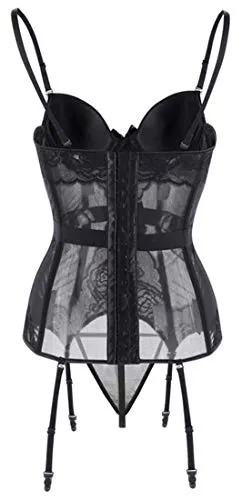 Women's Gothic Punk Corset Set Sexy Lace Costume Faux Leather Bustier Lingerie